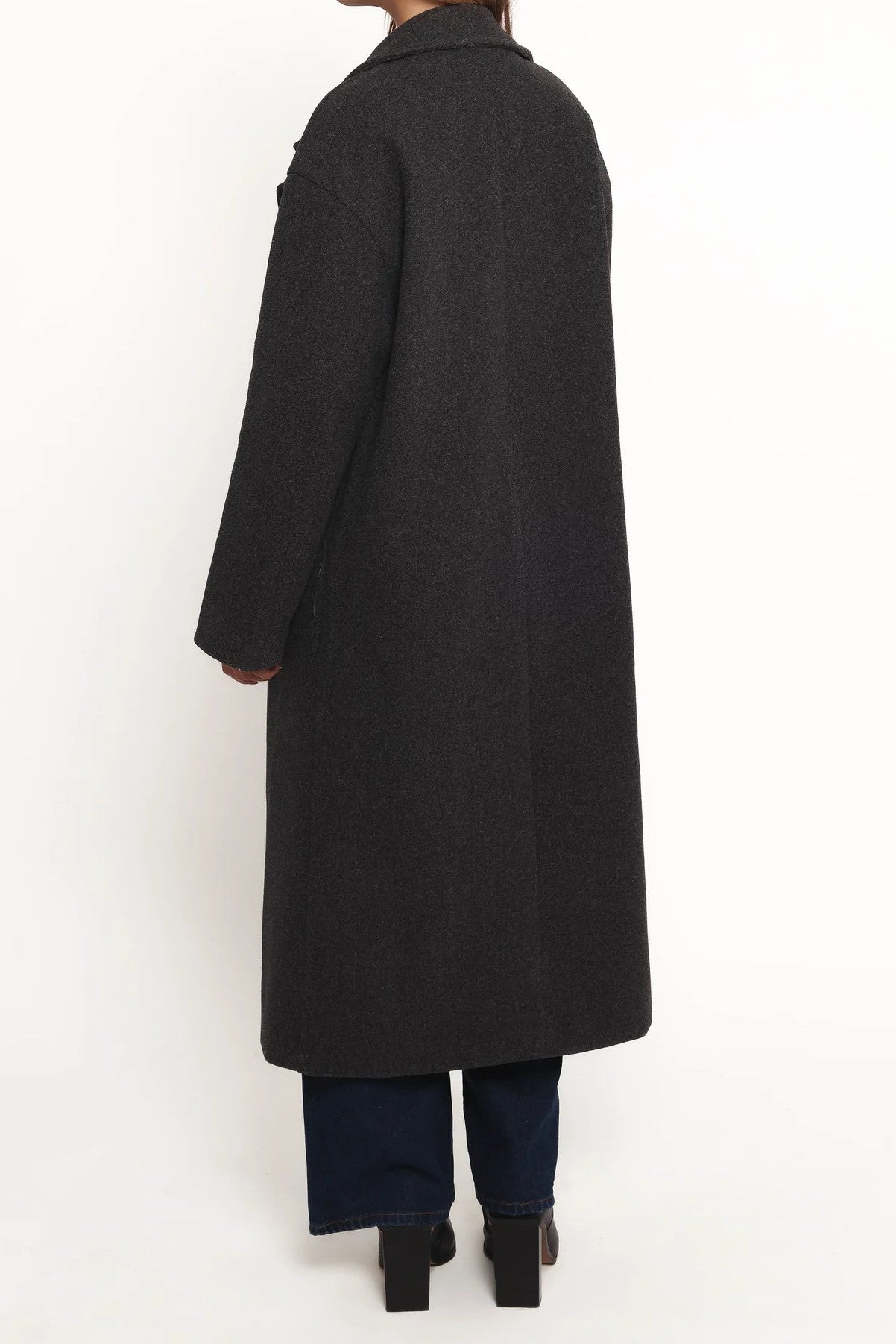 Charcoal Grey Oversized Double-Breasted Wool-Blend Longline Coat