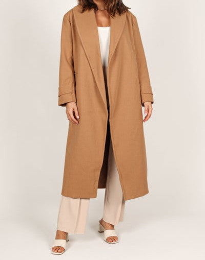 Camel Oversized Lapel Wool-Blend Longline Coat