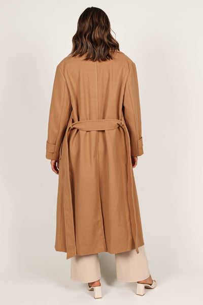 Camel Oversized Lapel Wool-Blend Longline Coat